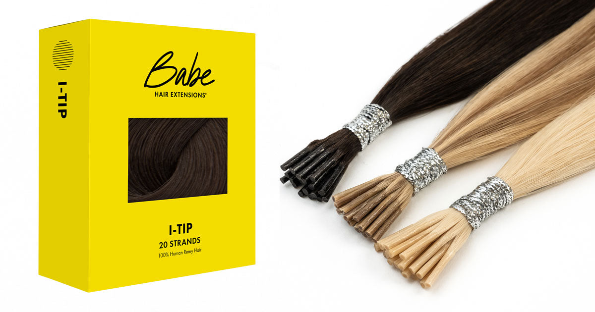 I-tip packaging and I-tip extensions of different shades.