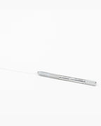 A silver pen with a white cord, designed as a metal hair loop tool for styling hair.